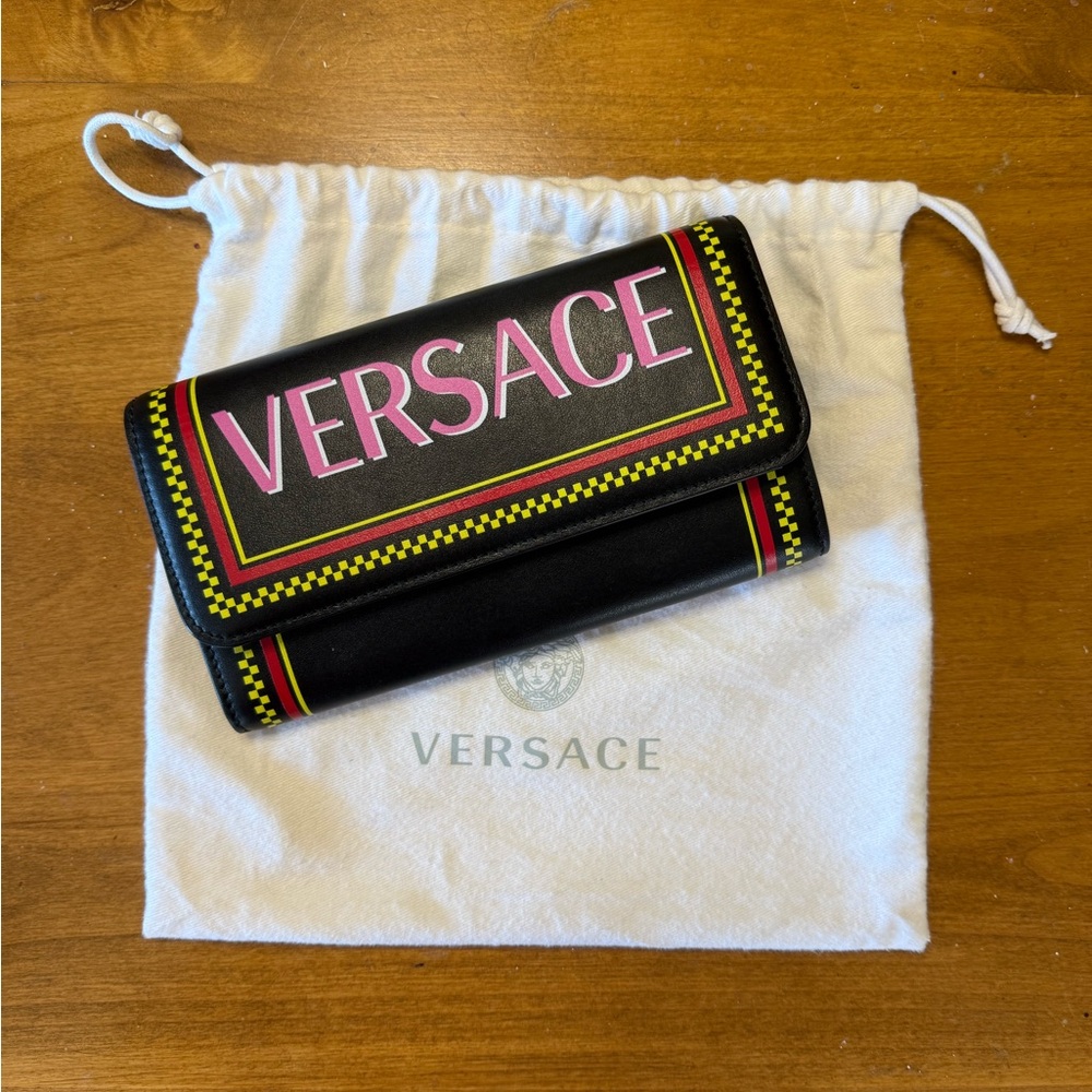 Versace Black Wallet with Pink and Yellow Details